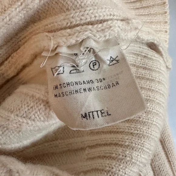 Bleyé Italy Cream Ribbed Wool Blend Cardigan Cropped V Neck Old Money Minimalist - Picture 5 of 9